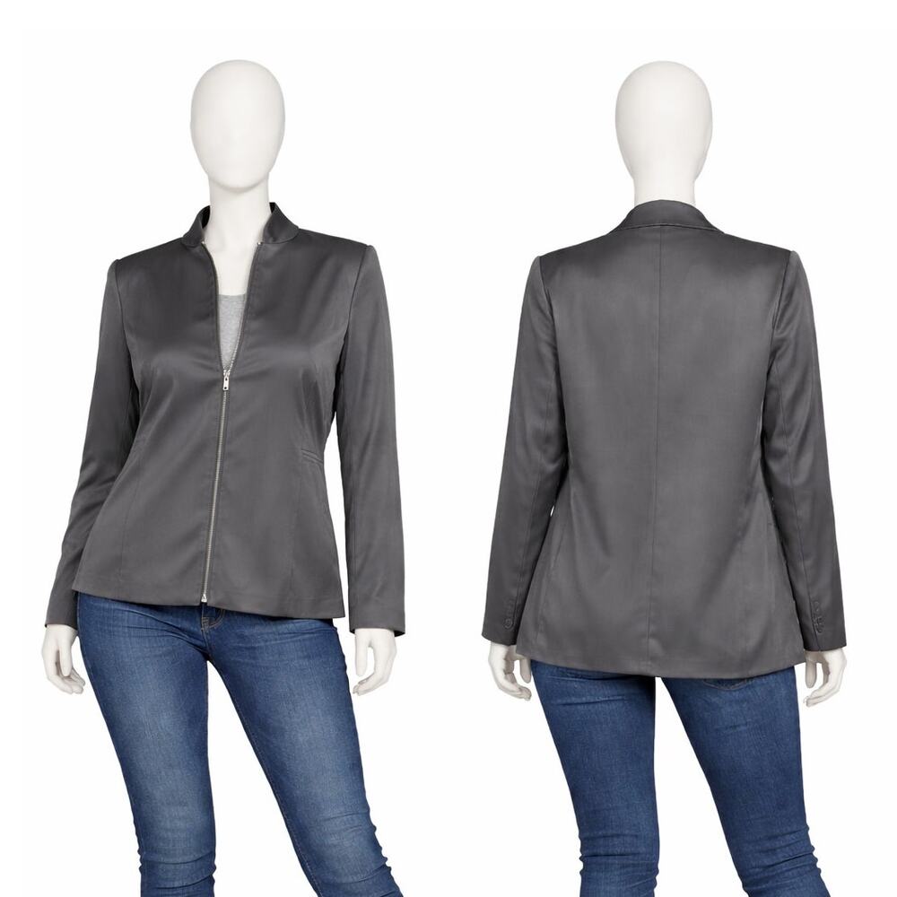 Banana Republic 100% Silk Coat Women’s Size 8 Gray Long Sleeve Zip Front Jacket